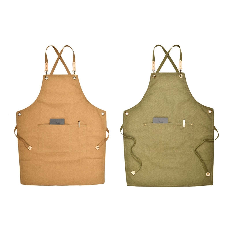 Canvas Apron With Large Pockets Cross Back Heavy Duty Adjustable For Women Man