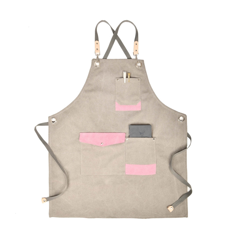 Canvas Apron With Contrast Color Multi Pockets For Coffee Bartender