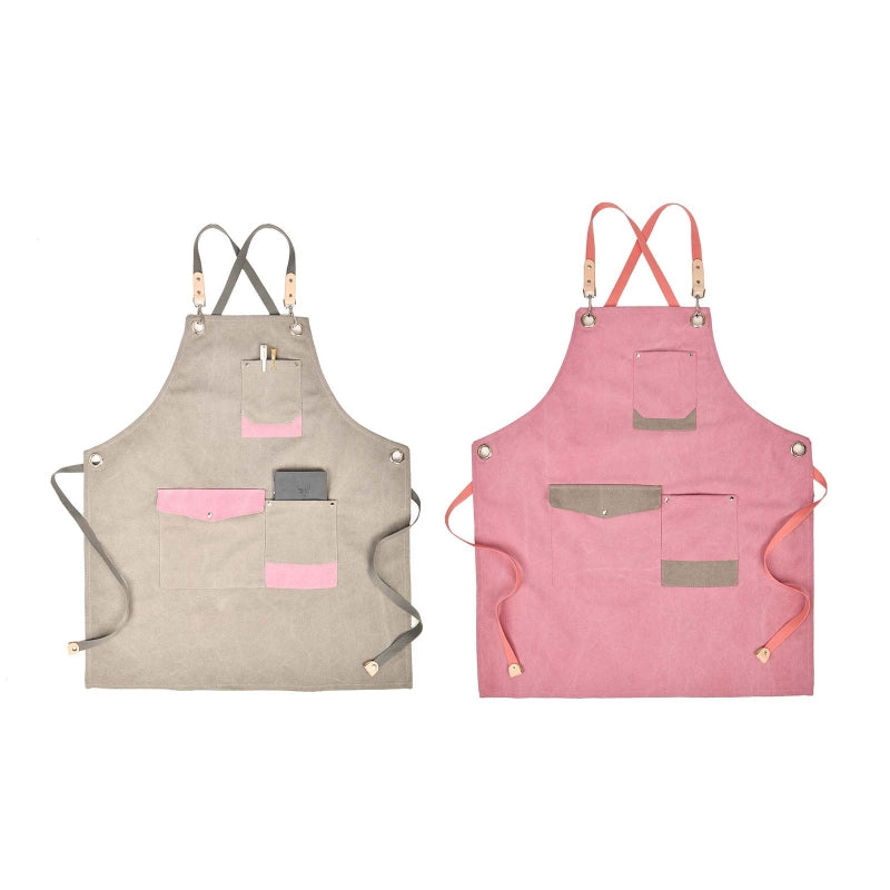 Canvas Apron With Contrast Color Multi Pockets For Coffee Bartender