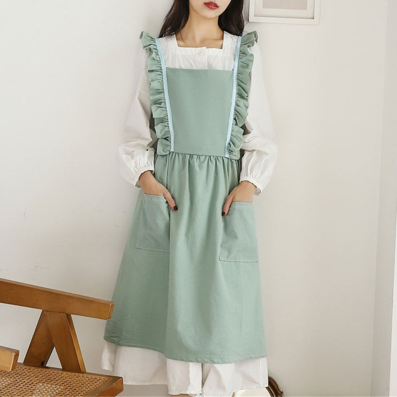 Lace Art Cross Back Apron With Pockets For Florist And Baking Painting Gardening Uniform