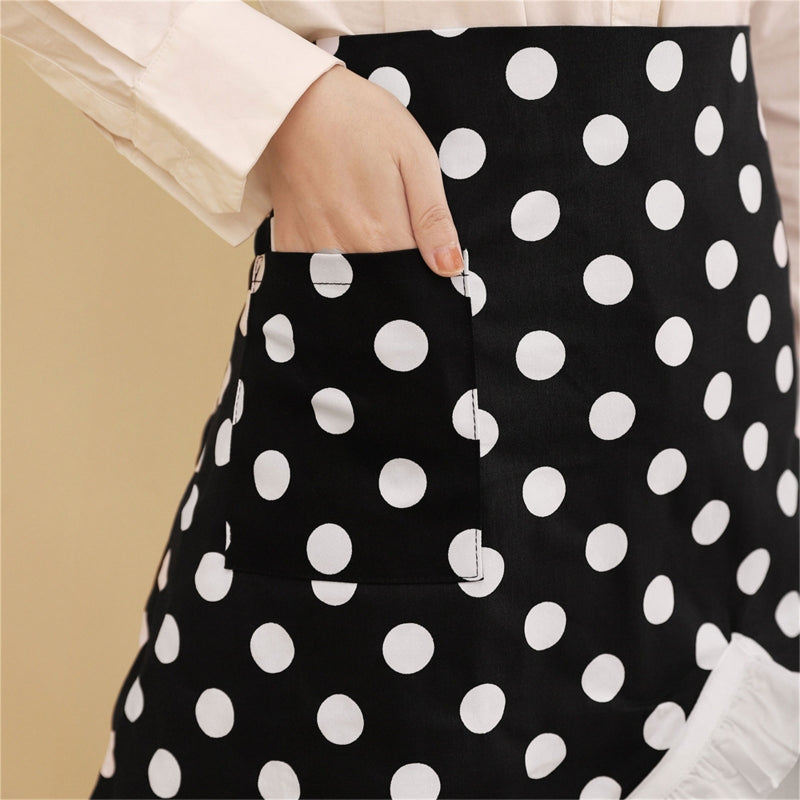 Lace Round Cotton Retro Waist Apron With Pockets For Cooking Bakery
