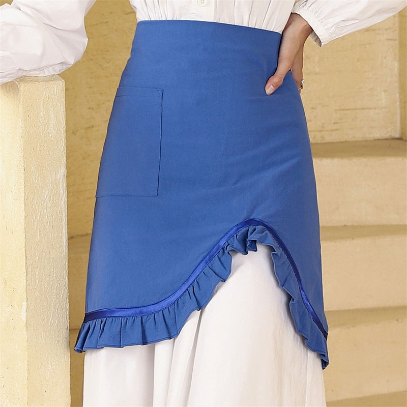 French Style Romantic Waist Apron With Pocket Cotton Fashionable Cooking Bib