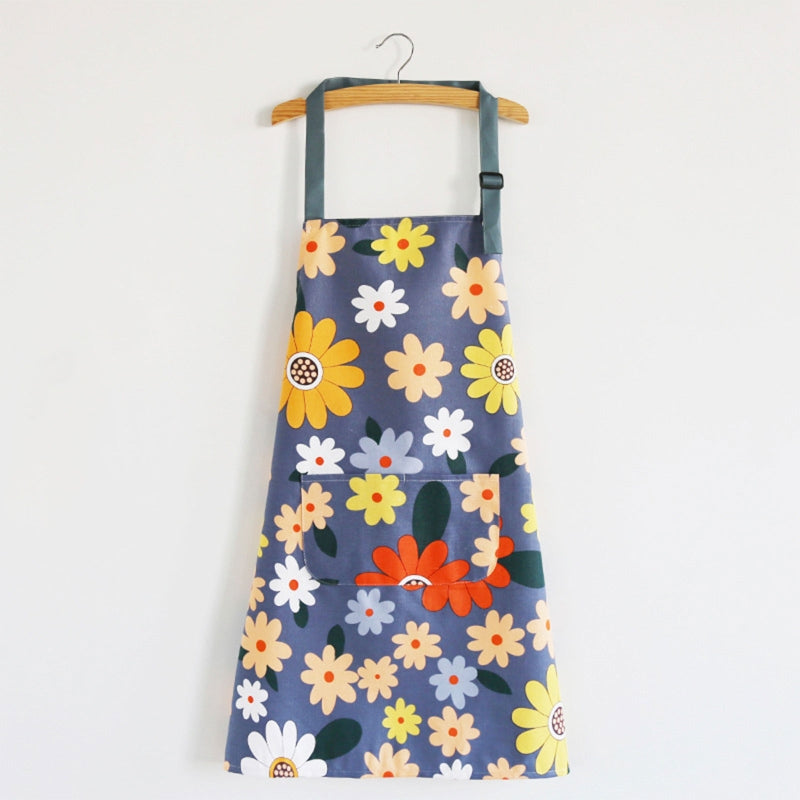 Floral Apron With Pockets For Women BBQ Cooking Drawing