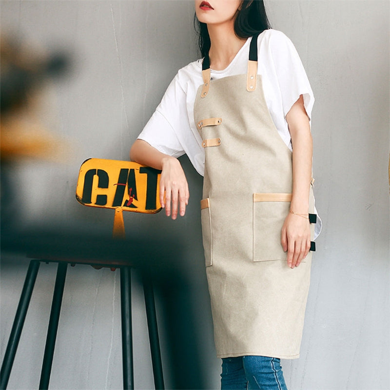 Adjustable Canvas Apron With Multi Pockets For Chef BBQ Kitchen Durable