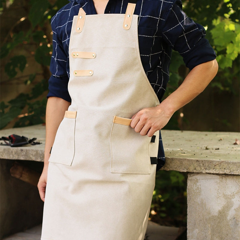Adjustable Canvas Apron With Multi Pockets For Chef BBQ Kitchen Durable