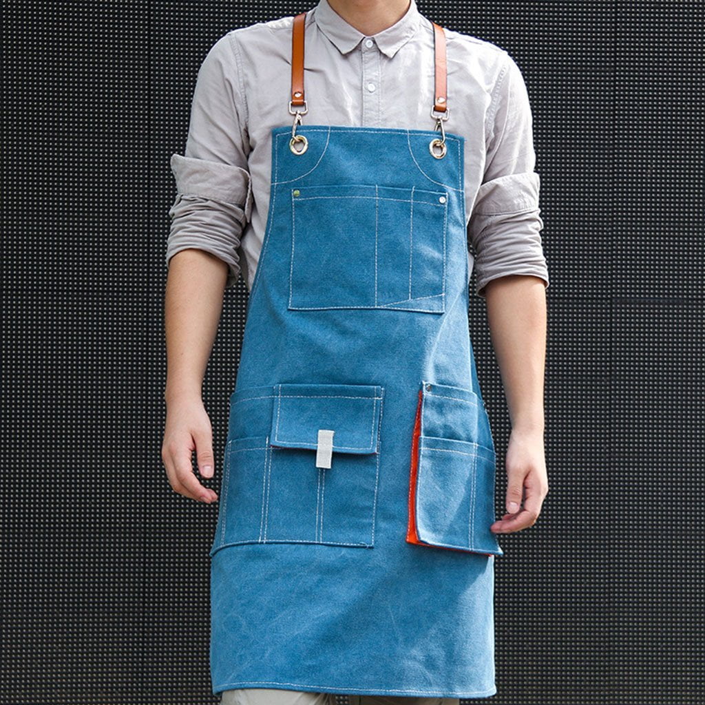 Canvas Work Apron With Pockets And Adjustable Back Straps