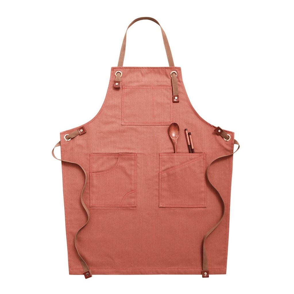 Cross Back Apron for Men Women with Adjustable Straps and Large Pockets