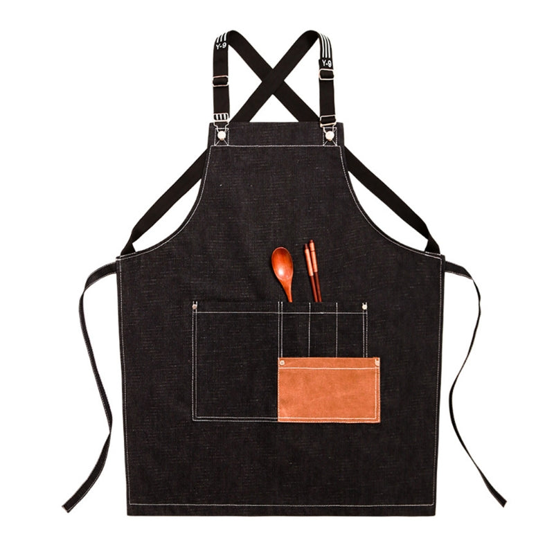 Cross Back Apron for Men Women with Adjustable Straps and Large Pockets