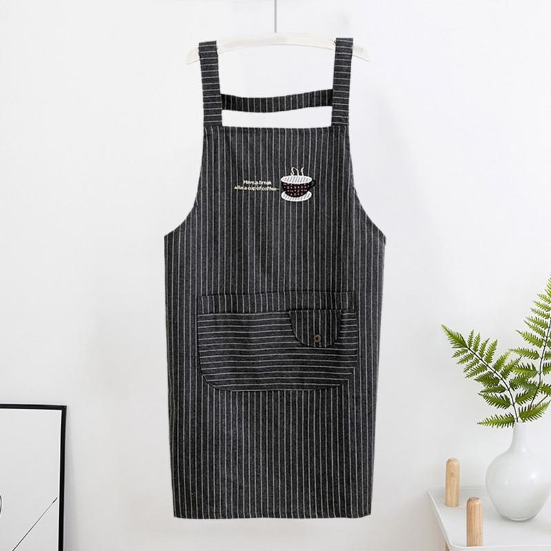 Machine Washable Kitchen Stripe Apron with Pockets For Women Cooking and Baking BBQ Cafe