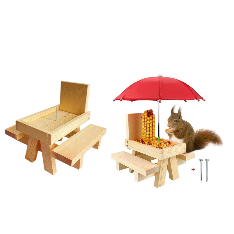 Wood Squirrel Feeder Squirrel Picnic Table House Holder For Garden Outdoor
