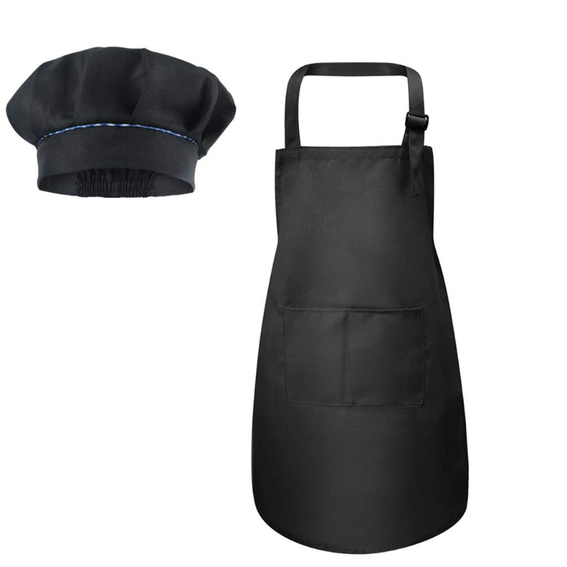 Children Chef Kitchen Hat And Apron Set Adjustable With Large Pocket For Cooking Baking Painting