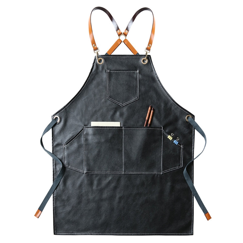 Leather Working Apron Cross Back Adjustable Chef Apron Multi-pocket