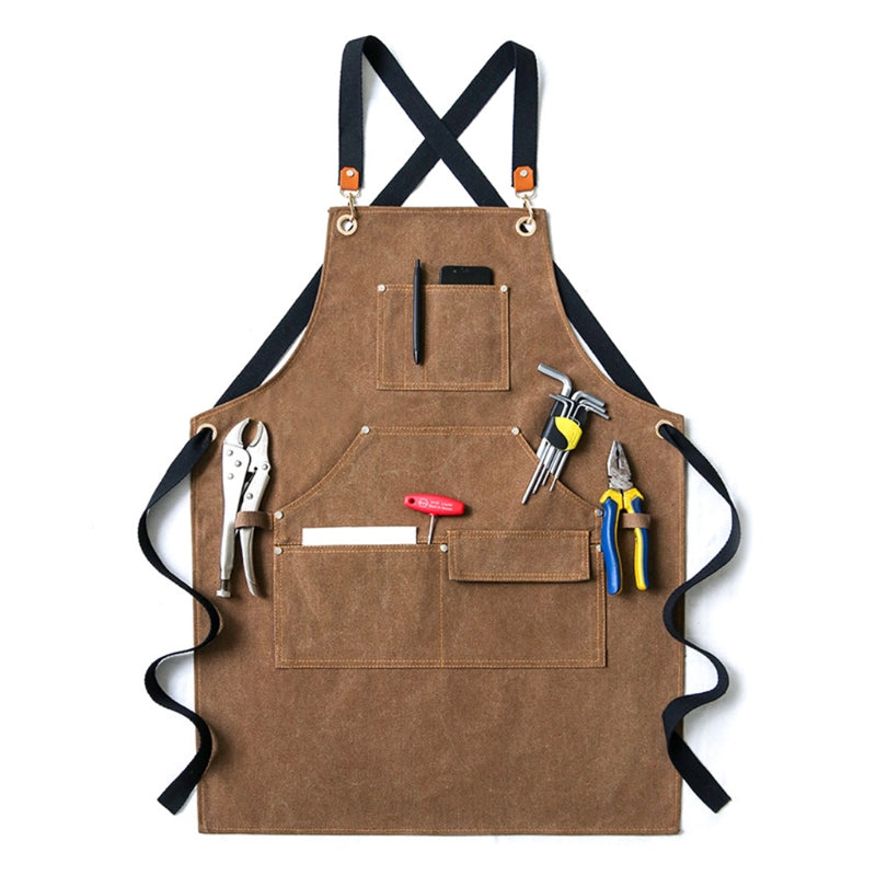 Canvas Work Apron With Multi Tool Pockets For Woodworking Painting Gardening