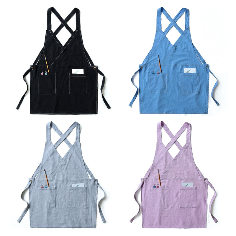 Wrap Front Canvas Apron With Front Pockets Adjustable Cross Back
