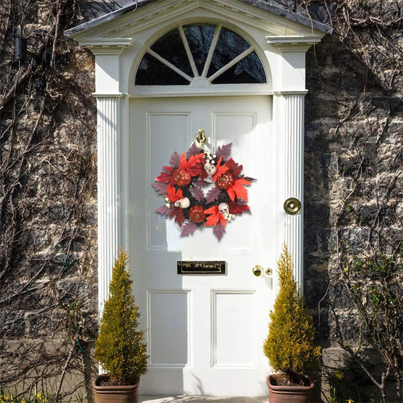 15.7 Inch Happy Halloween Door Wreath With Pumpkin And Skull