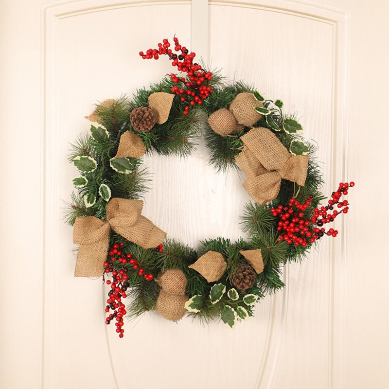 18'' Artificial Wreath With LED Light Pine Cone Christmas Garland For Front Door
