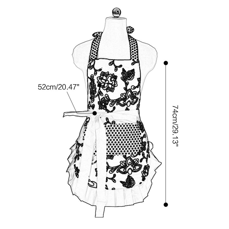 Black Flower Dot Apron With Pocket For Women Cooking Painting Gardening