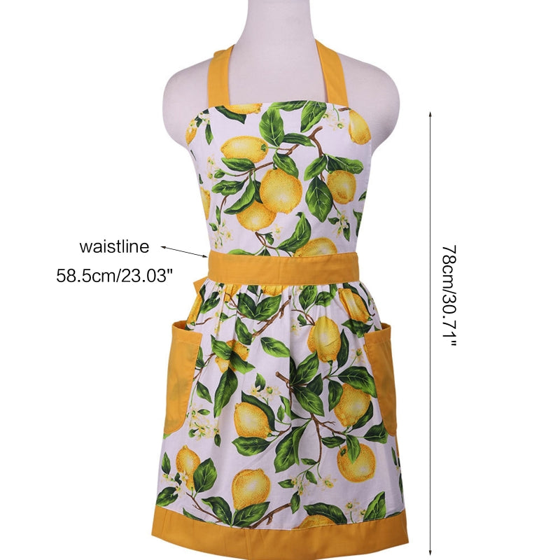 Green Leaves Apron With Pockets For Women Cooking Painting