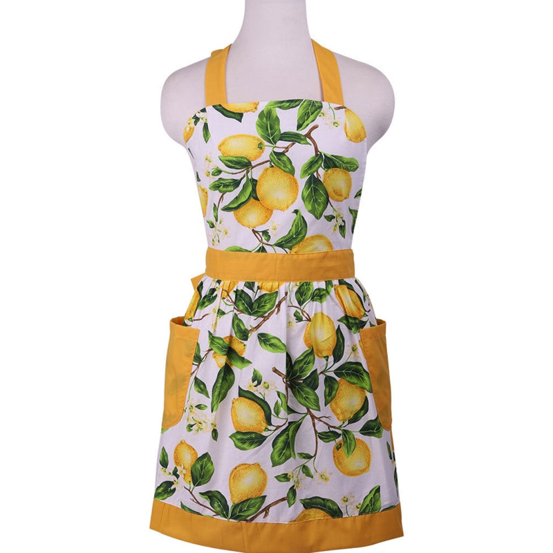 Green Leaves Apron With Pockets For Women Cooking Painting