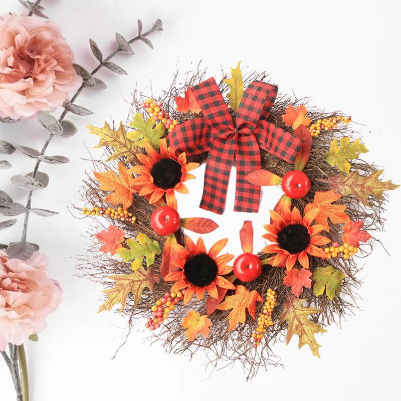 Sunflower Wreath With Maple Leaves For Fall Decoration