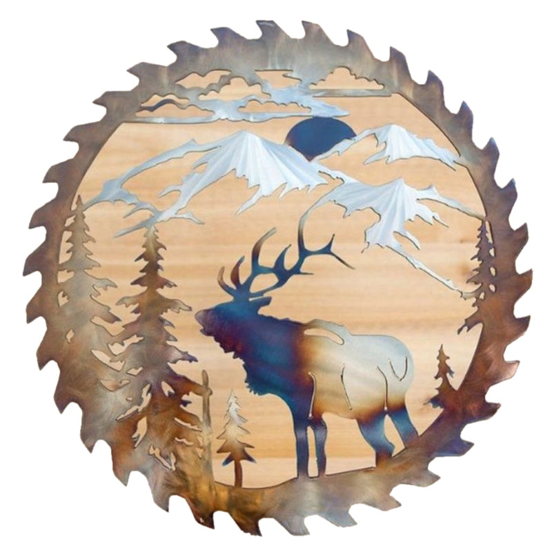 Forest Elk Metal Wall Decor Deer Round Wall Art Sculpture With Rustic Cabin