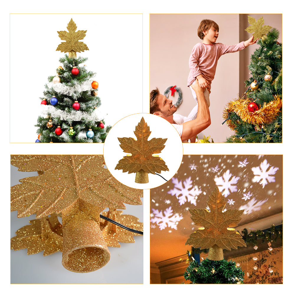 Leaf-shaped Christmas Tree Topper With LED Snowflake Projection