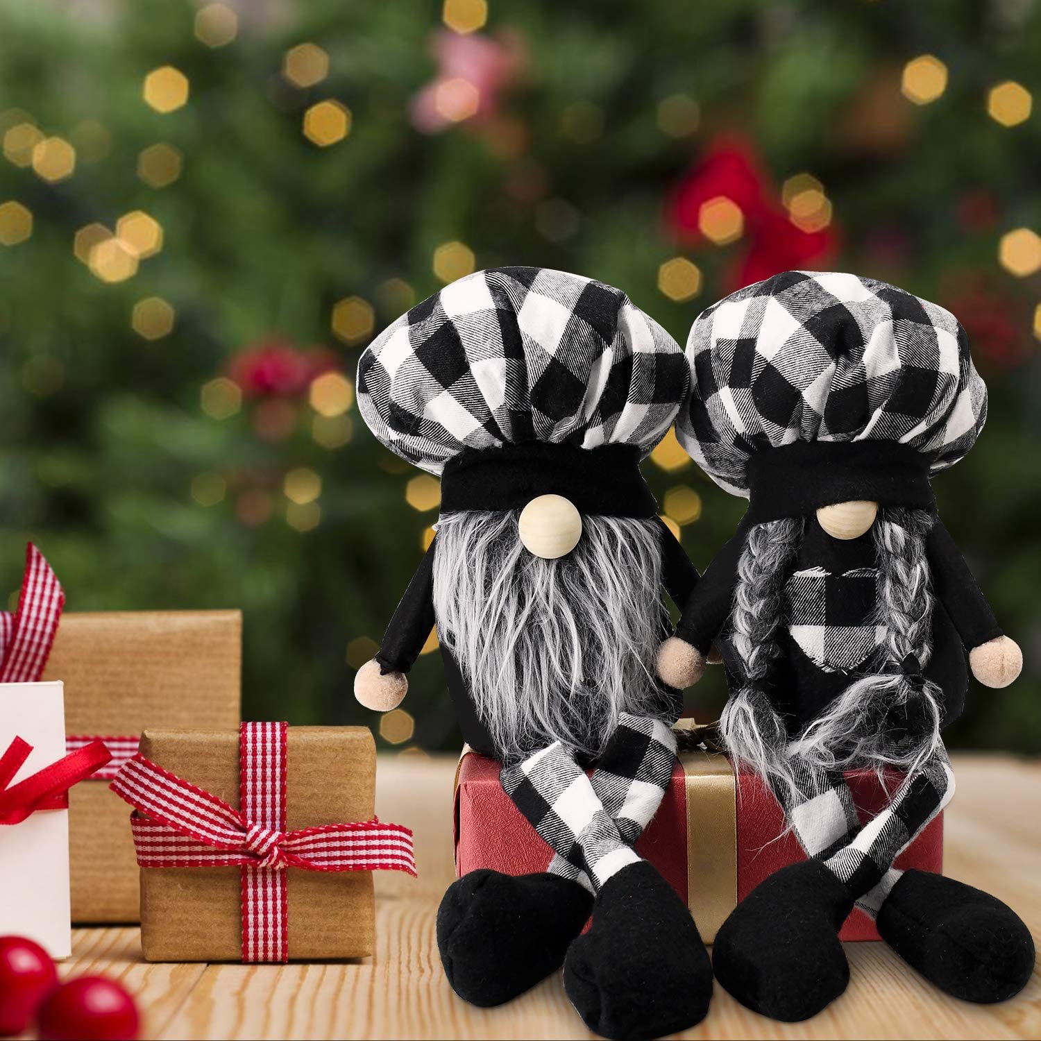 Black Plaid Plush Gnome Doll For Valentine's Day Gift And Decoration