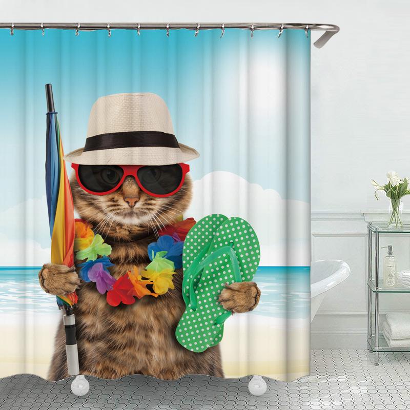 Cute cat animal series printed waterproof shower curtain