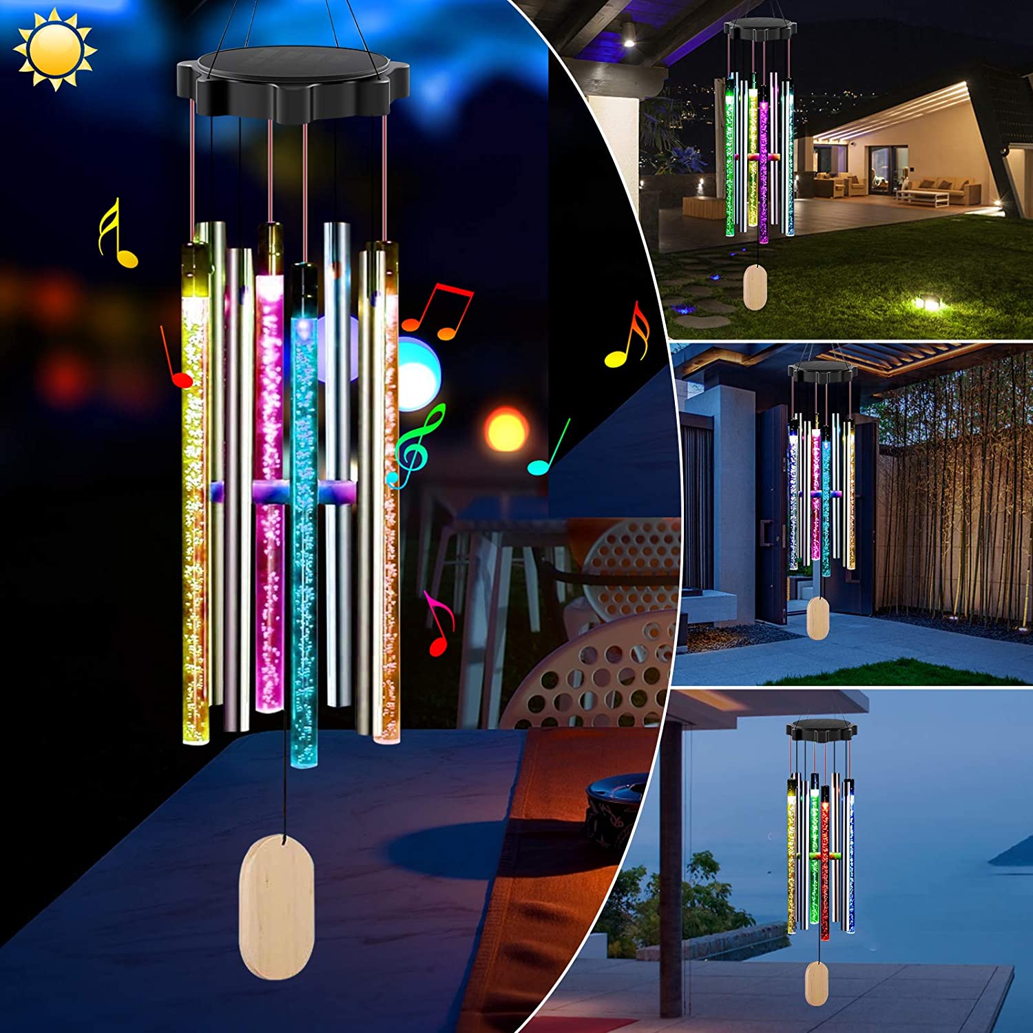 Solar Wind Chime With Color Changing RGB LED Light