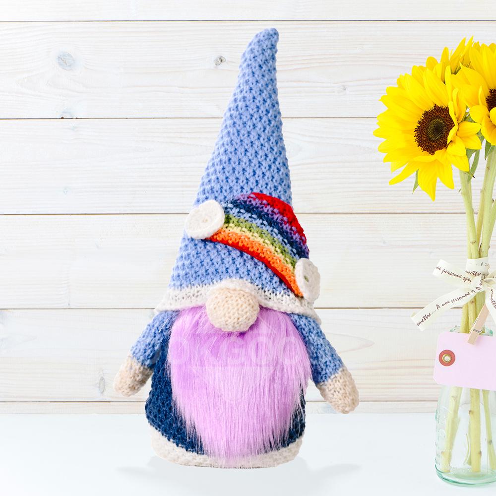 Hand-knitted Plush Rainbow Gnome For Holiday Gift And Decoration