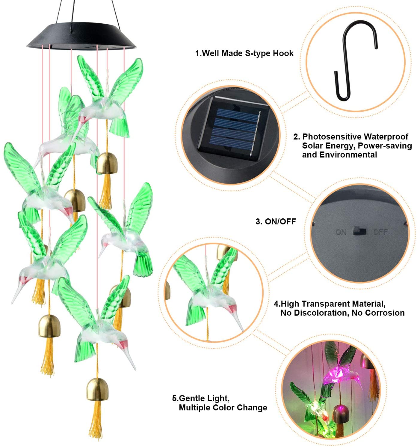 Color Changing Solar Wind Chime For Home Decoration