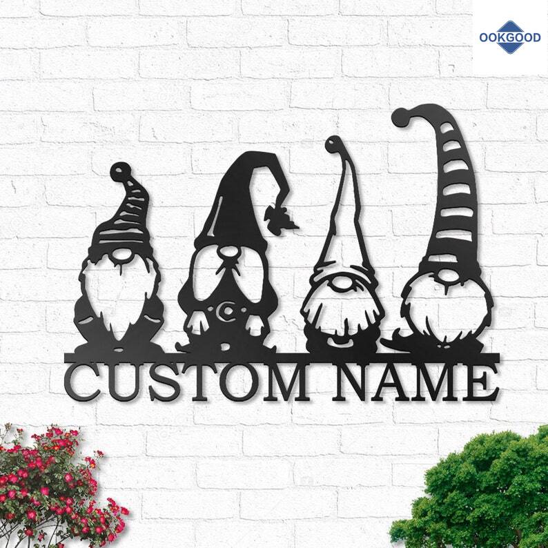 Personalized Custom Gnome Family Metal Wall Decor