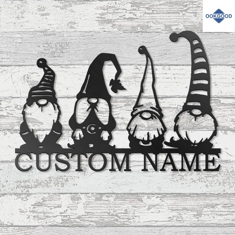 Personalized Custom Gnome Family Metal Wall Decor
