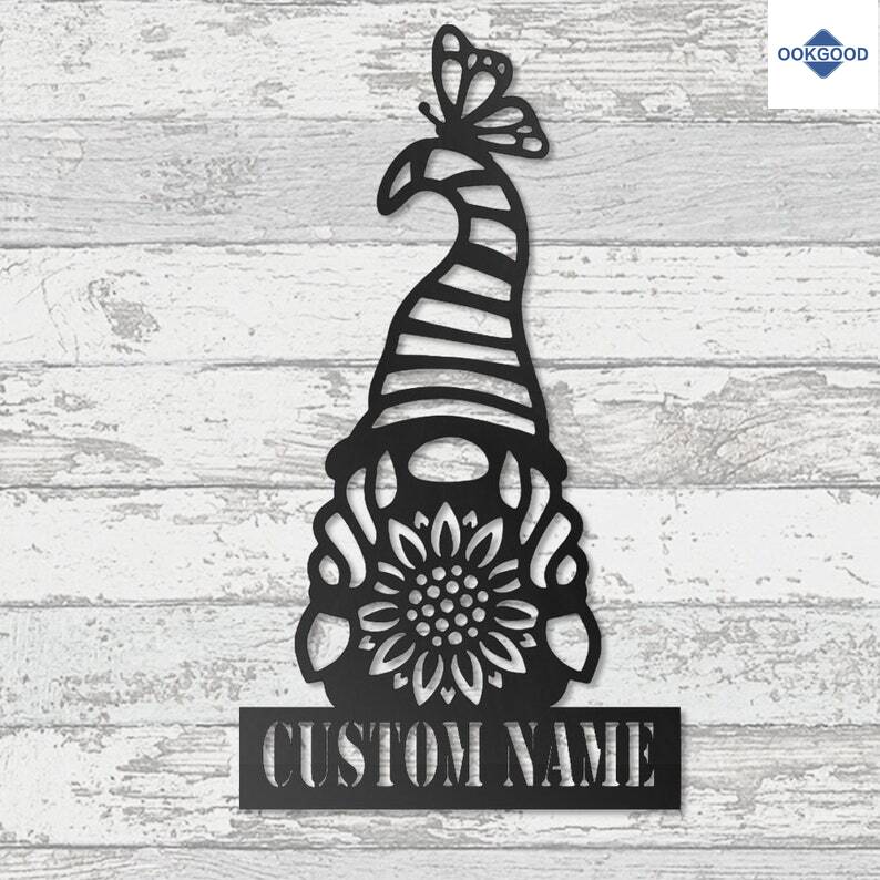 Personalized Custom Sunflower Gnome Girl Metal Wall Decor