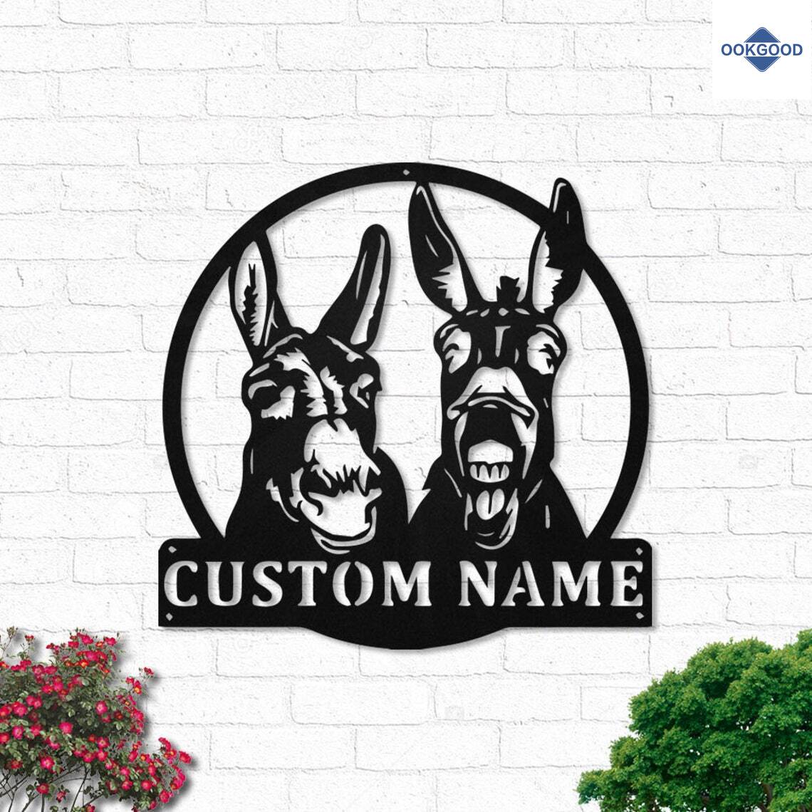 Personalized Custom Two Donkeys Metal Art Sign