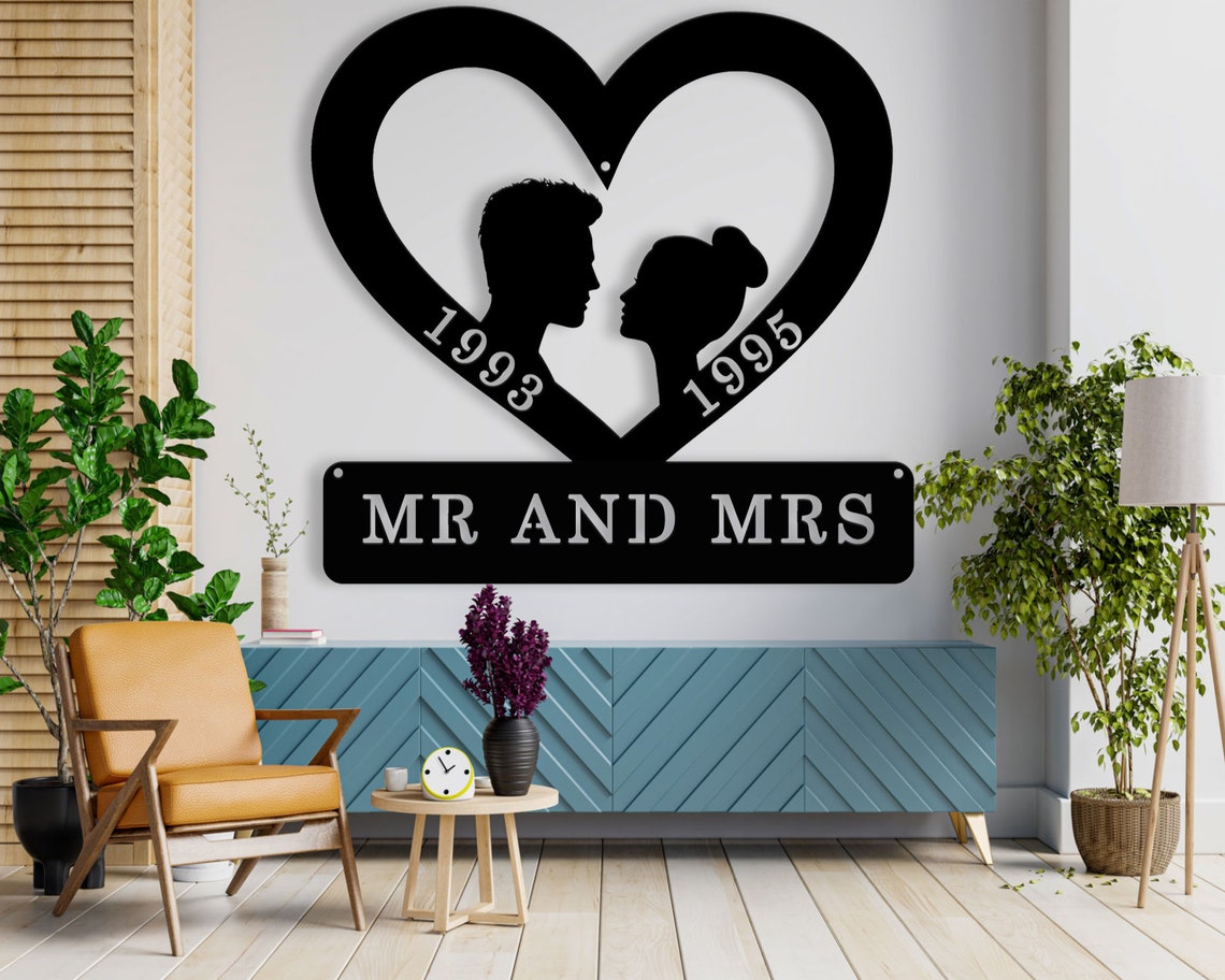 Personalized Custom Couple Heart Metal Wall Art