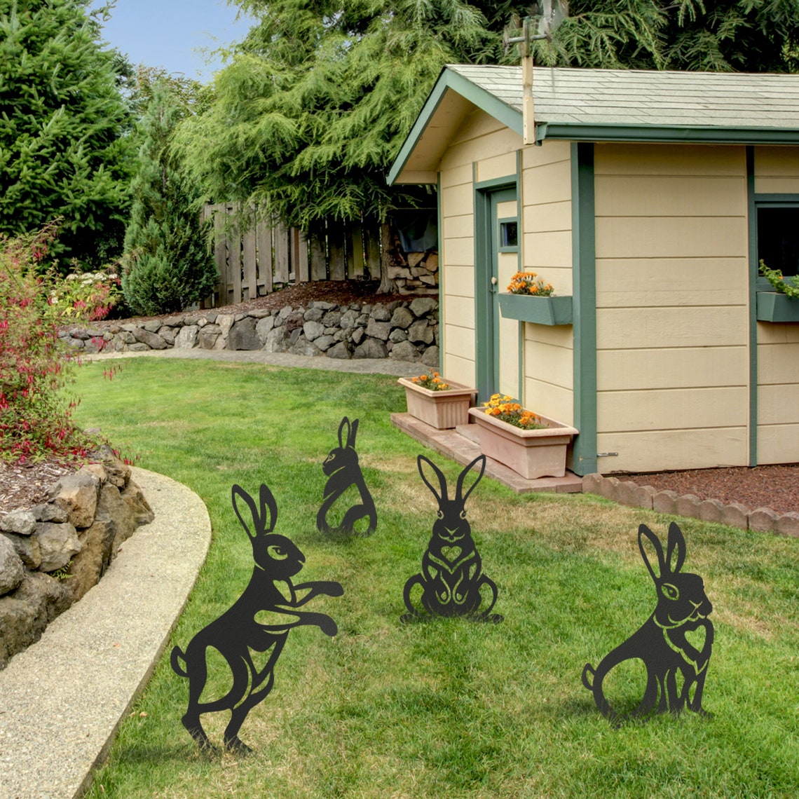 Metal Rabbit Yard Stake Set For Spring Easter Decor