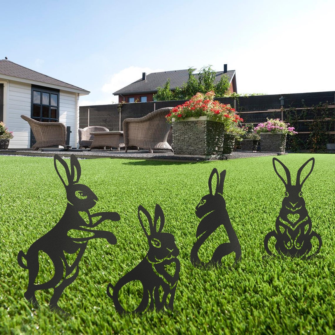 Metal Spring Rabbit Hazel Metal Rabbit Yard Stake Set For Spring Easter Decor