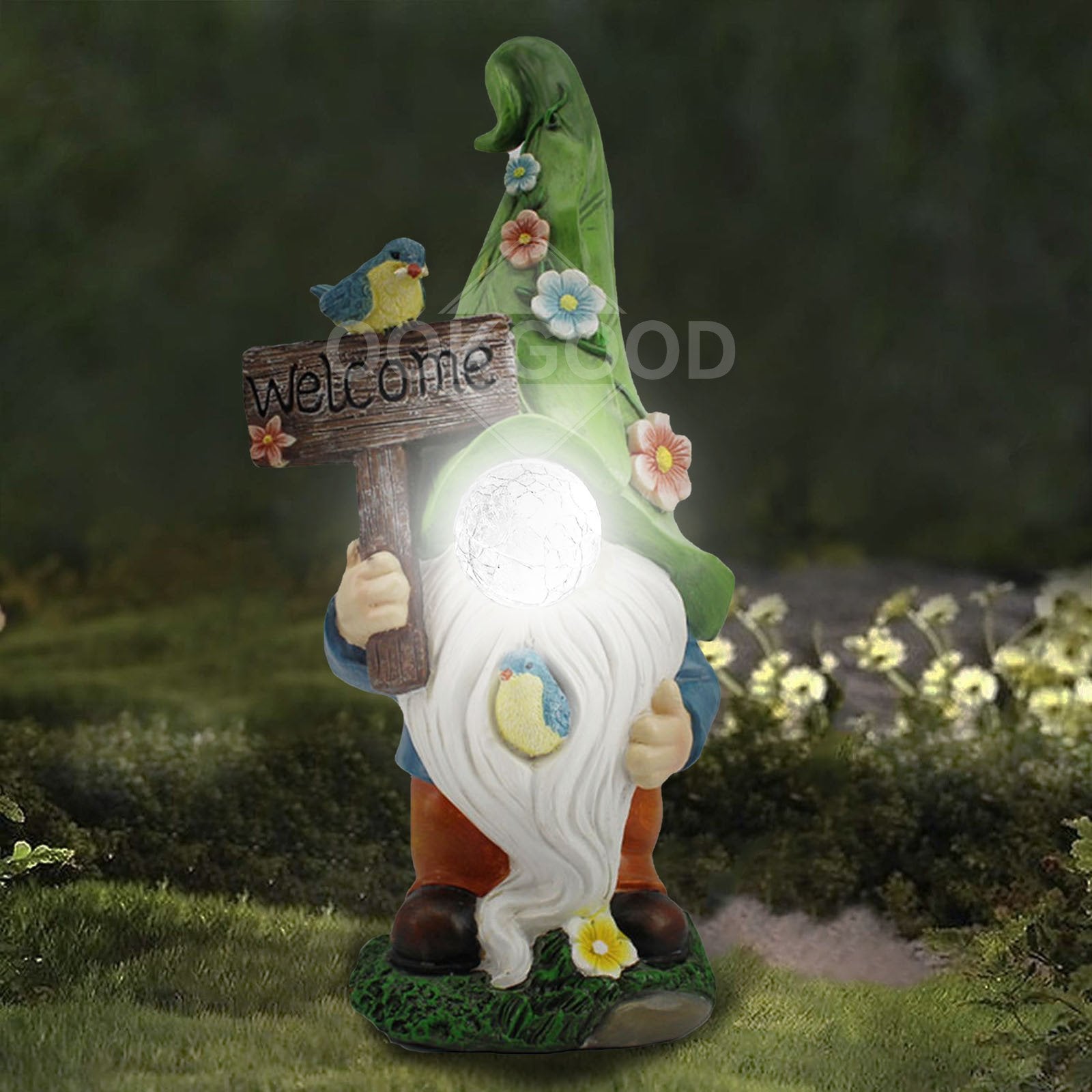 Handmade Garden Gnome Statue With Solar Lights For Outdoor Decoration