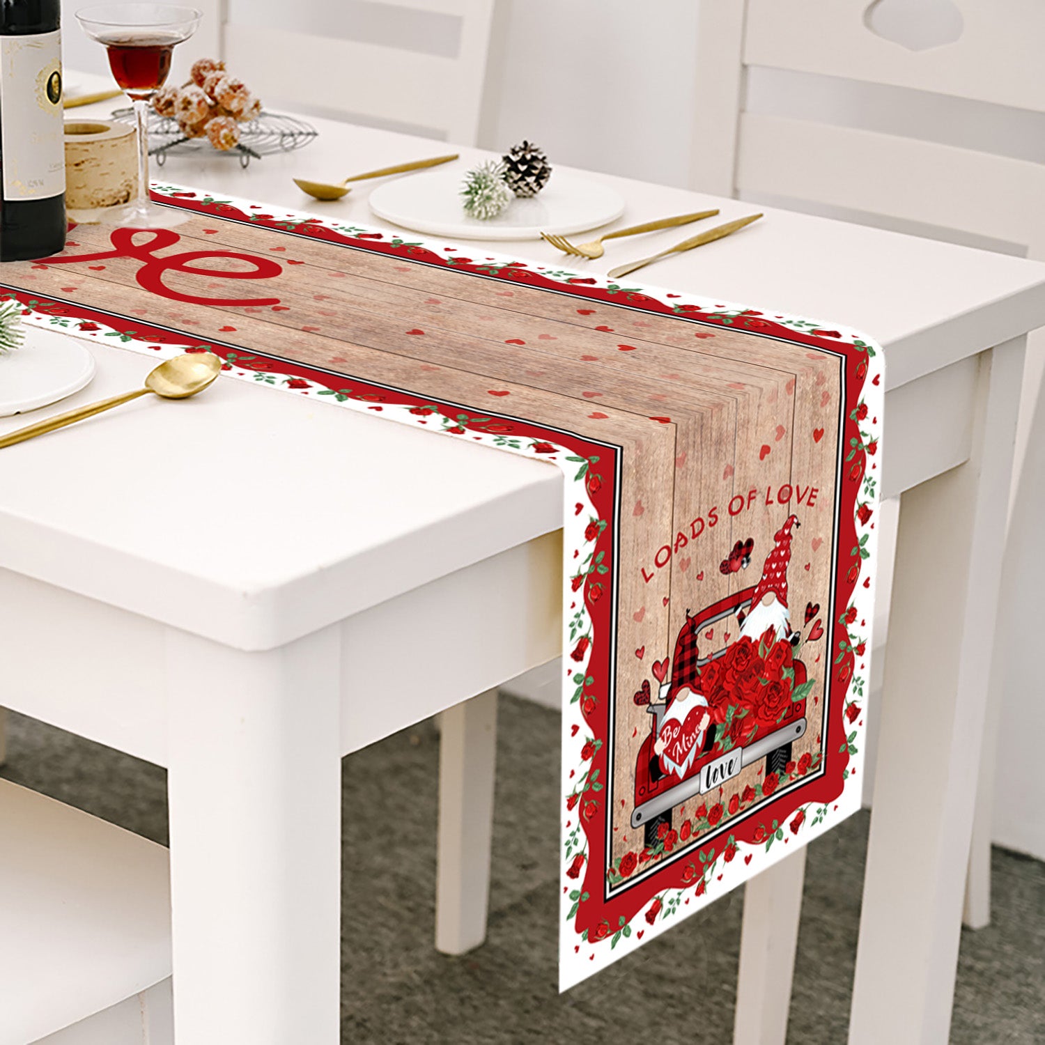 Loads Of Love - Driving Gnome Themed Table Runner For Valentine's Day