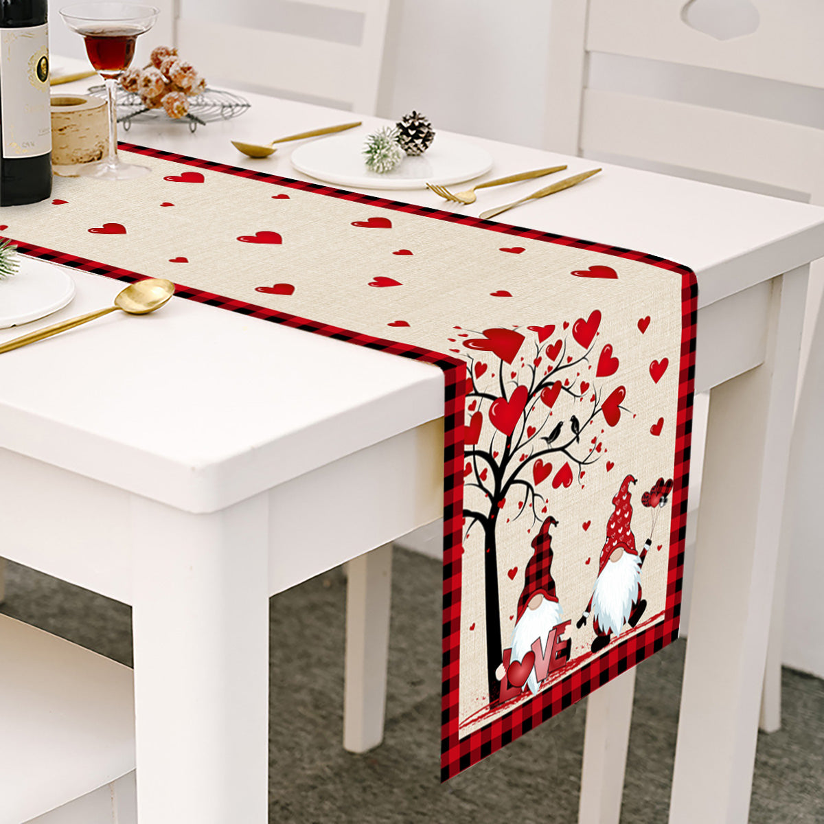 Love Tree - Gnome Themed Table Runner For Valentine's Day