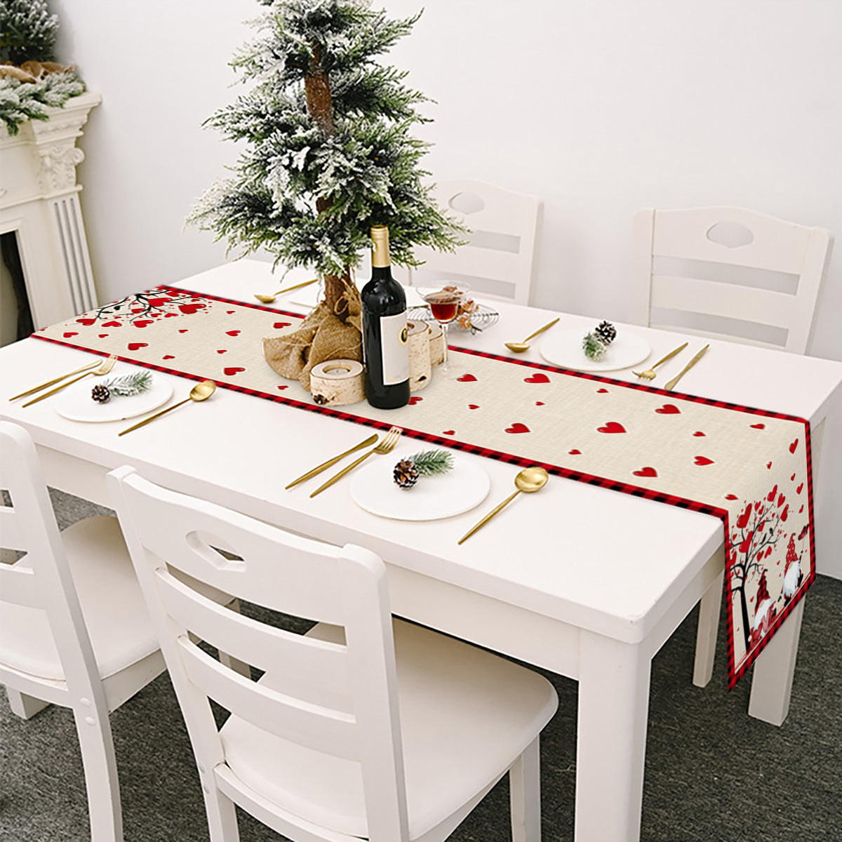 Love Tree - Gnome Themed Table Runner For Valentine's Day