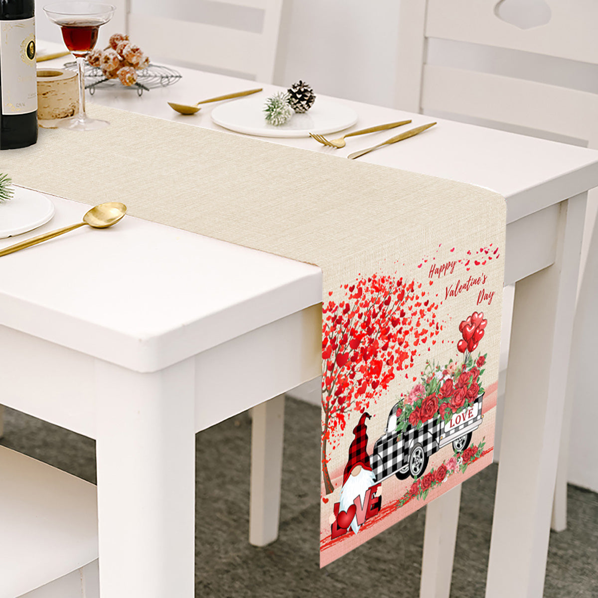 Love Car - Gnome Themed Table Runner For Valentine's Day
