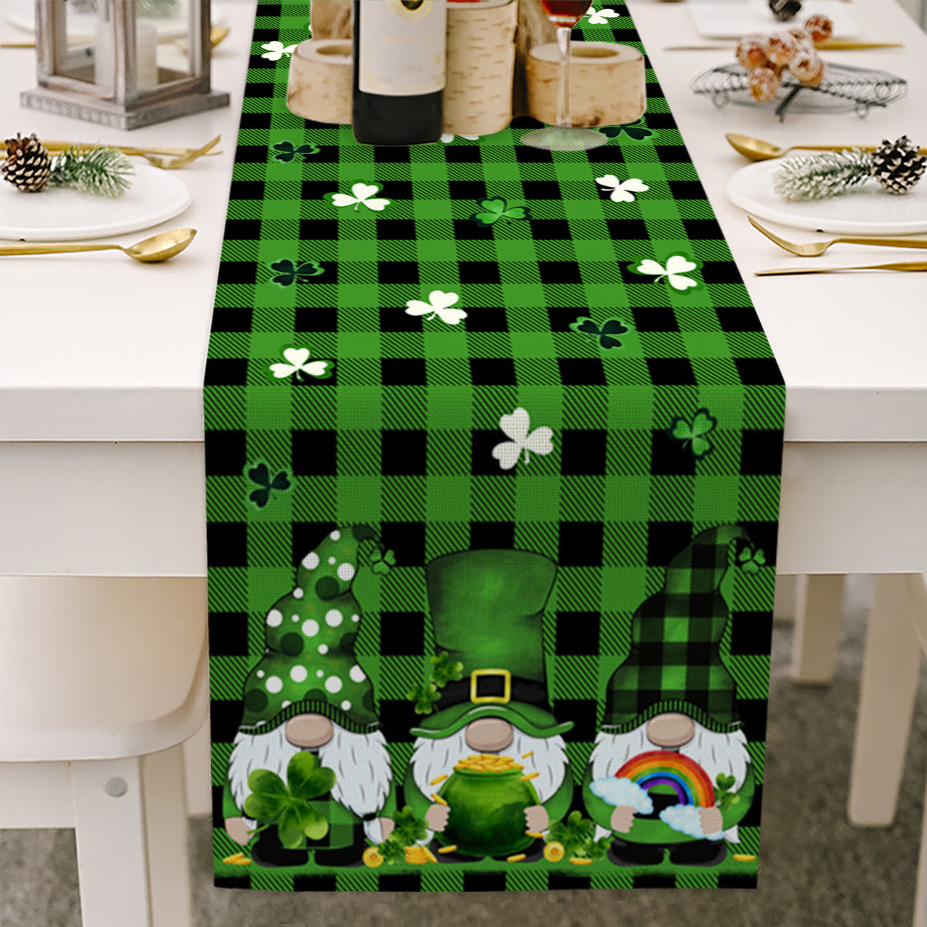 Green Plaid - St. Patrick's Day Gnome Table Runner