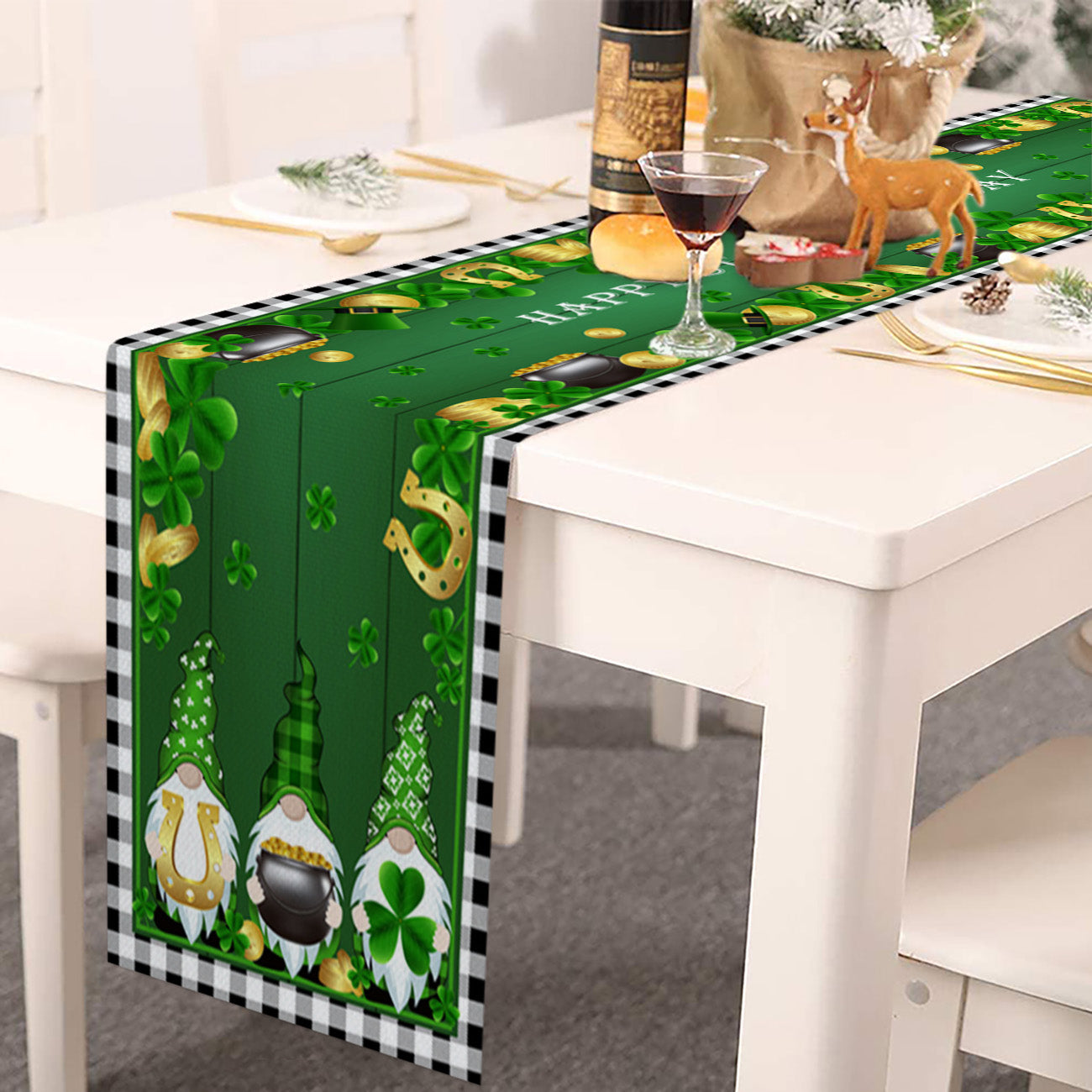 3 Lucky Gnomes - St. Patrick's Day Green Table Runner