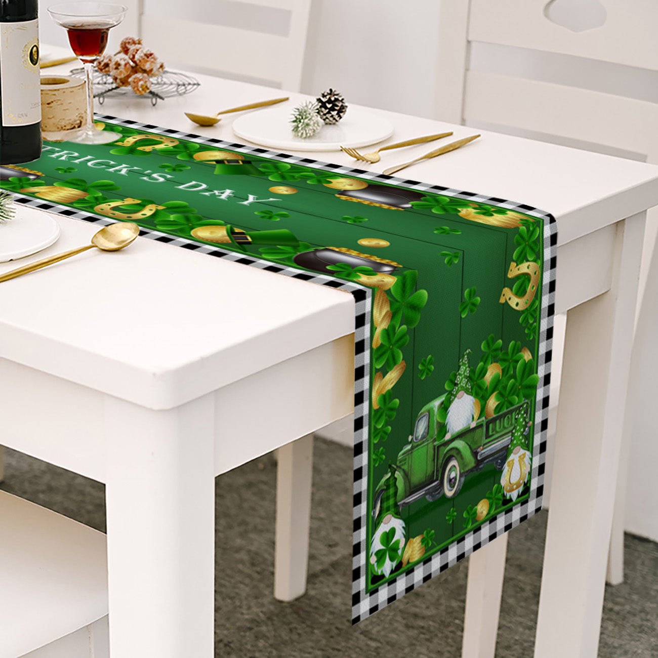 3 Lucky Gnomes - St. Patrick's Day Green Table Runner