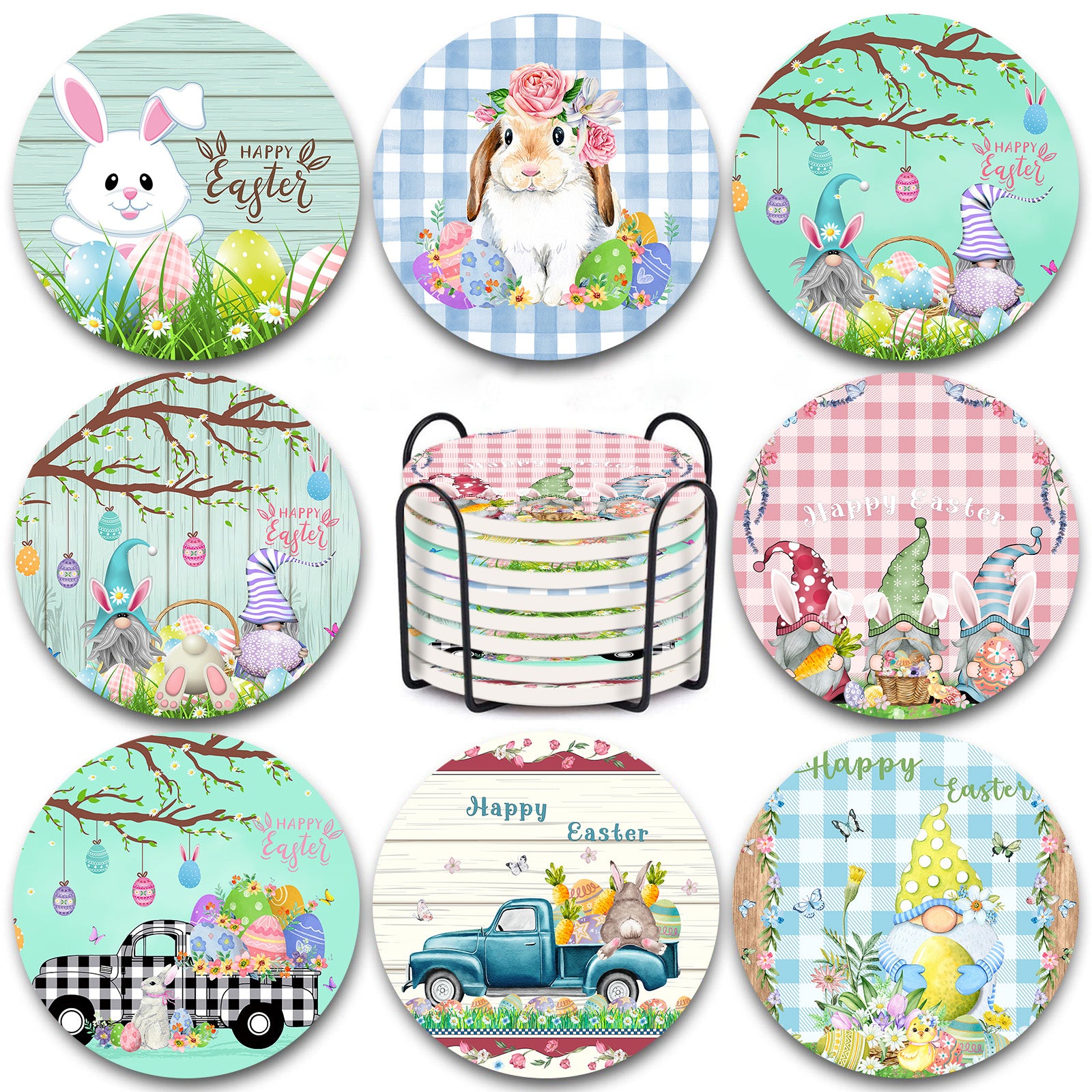 Set Of 8 Easter Themed Coaster - Style C