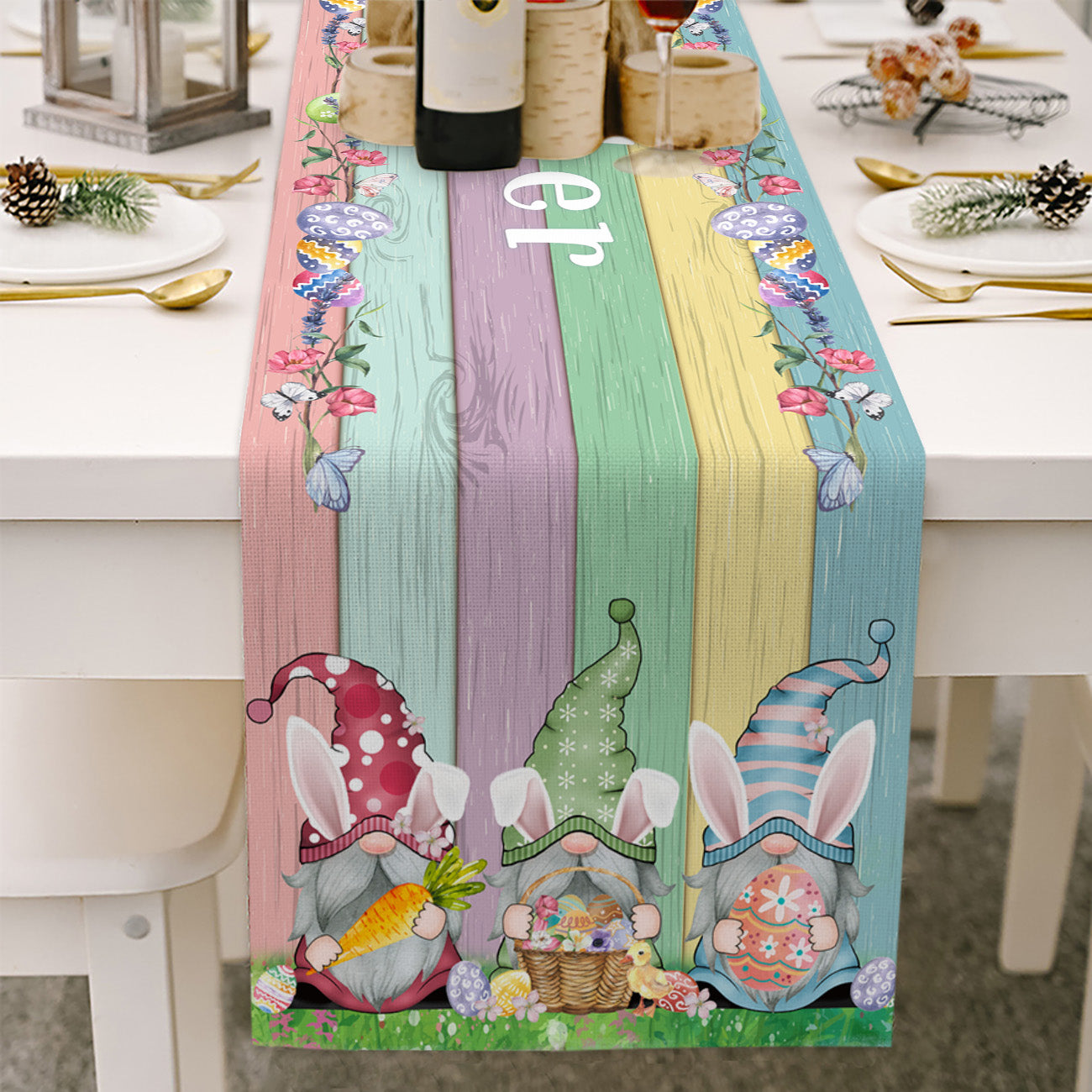 White Eared Bunny Gnome - Easter Table Runner