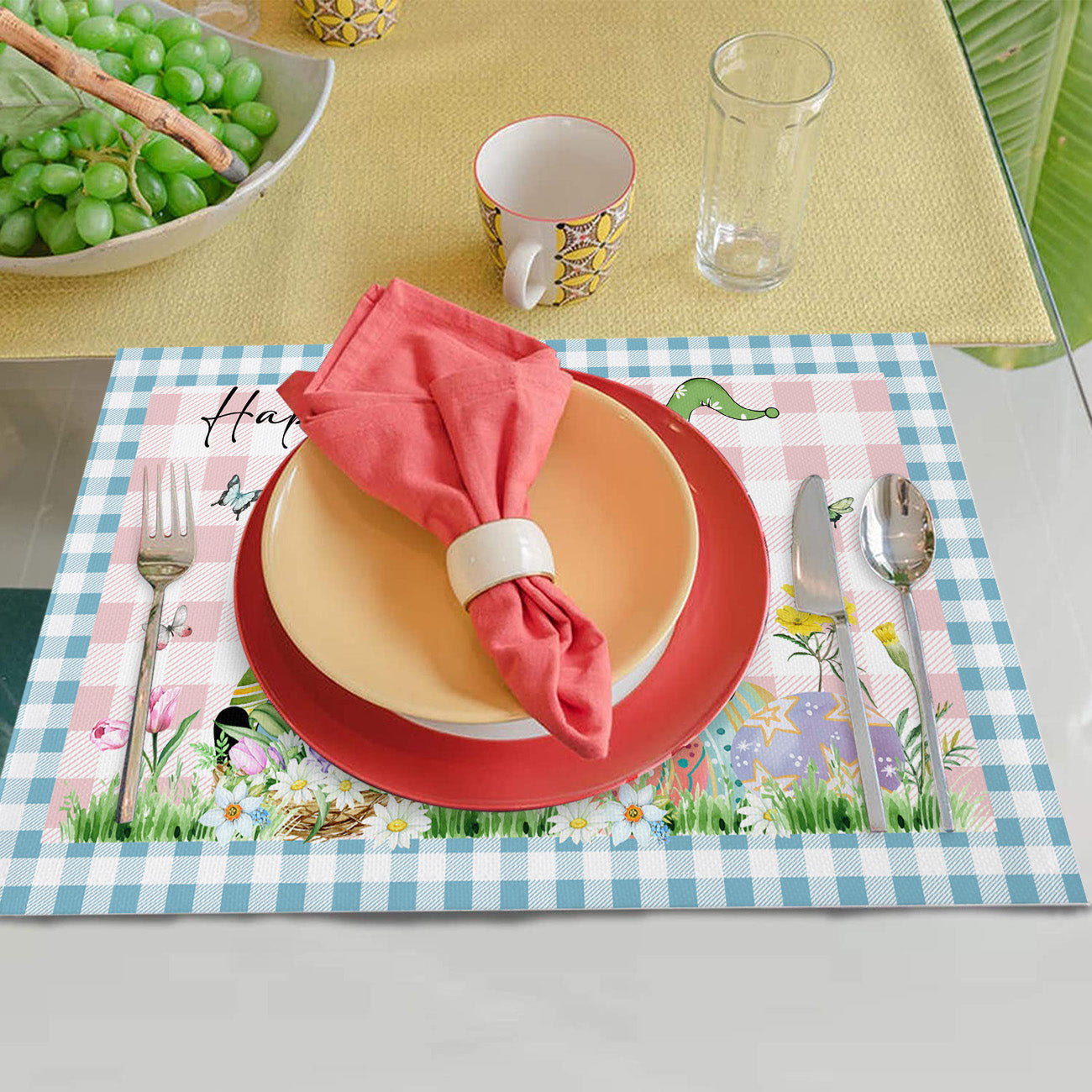 Colorful Plaid - Easter Gnome Themed Placemat