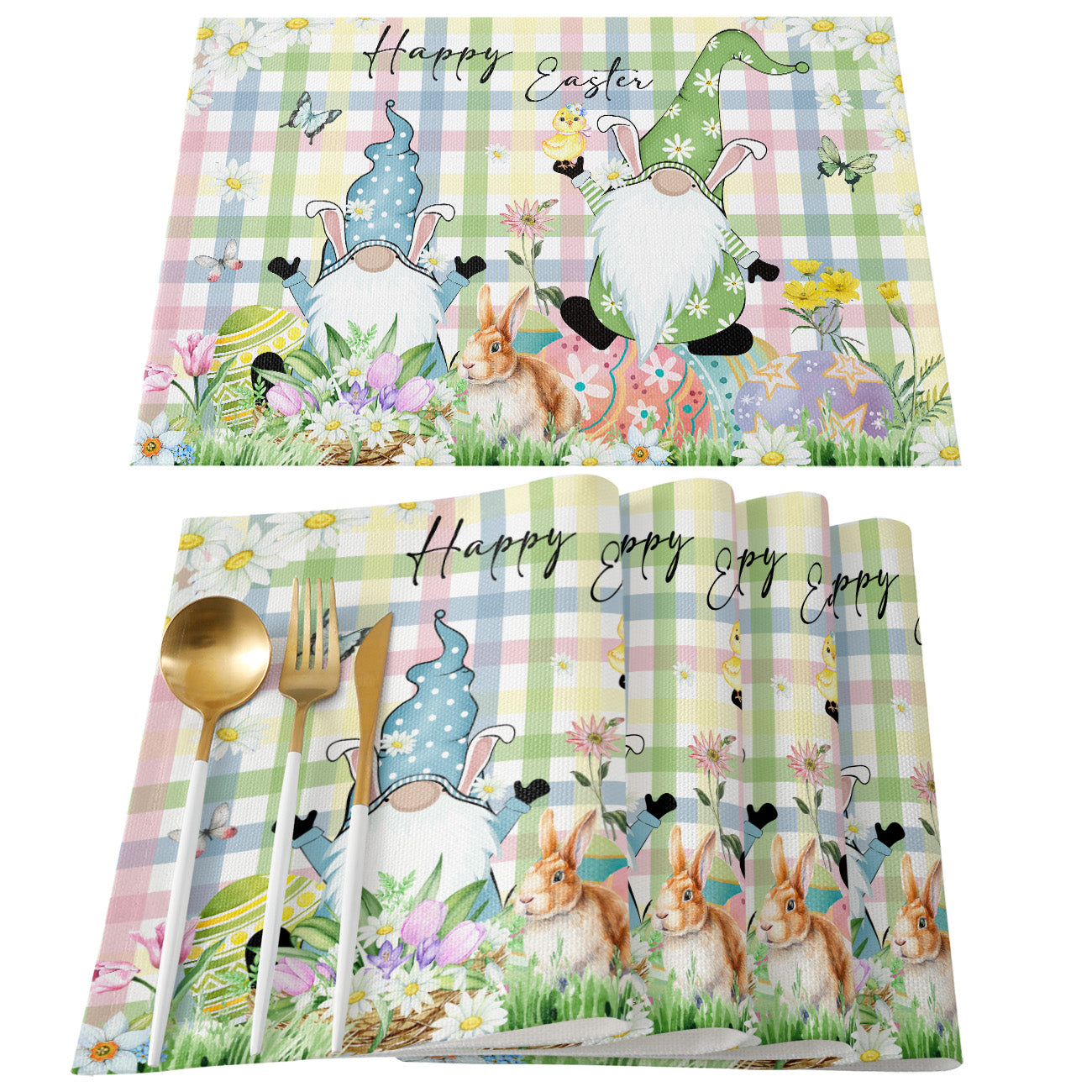 Colorful Plaid - Easter Gnome Themed Placemat